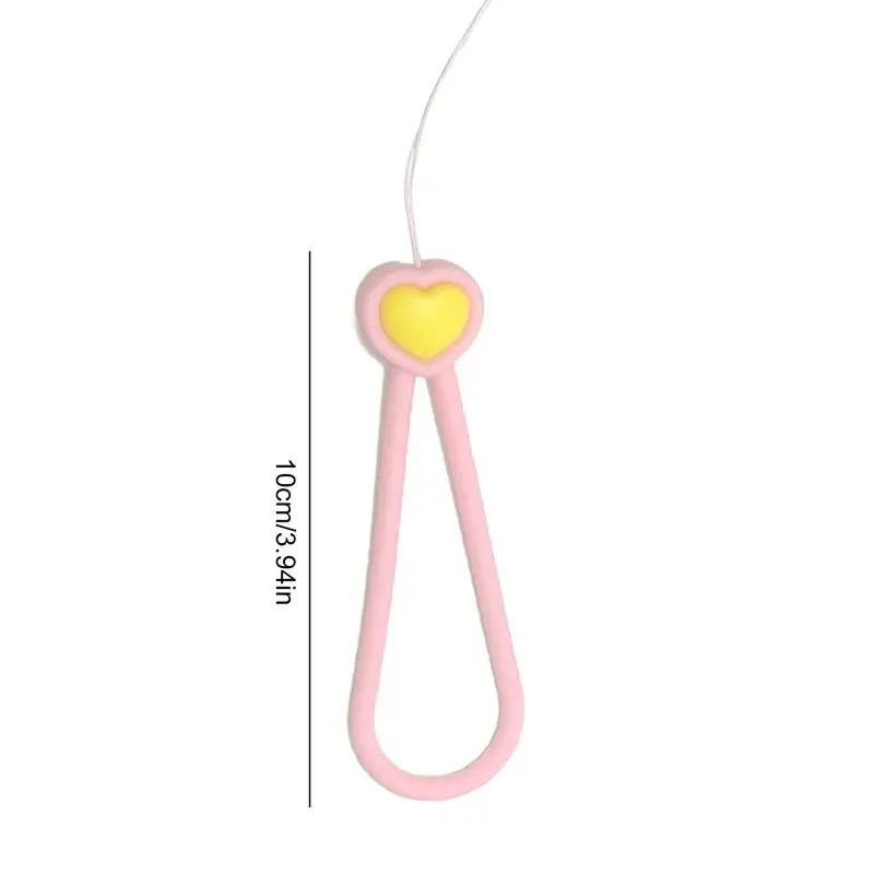 Suporte do cordão do telefone do silicone, projeto do coração do amor, suporte da corrente chave, torção textura, versátil como o saco chaveiro