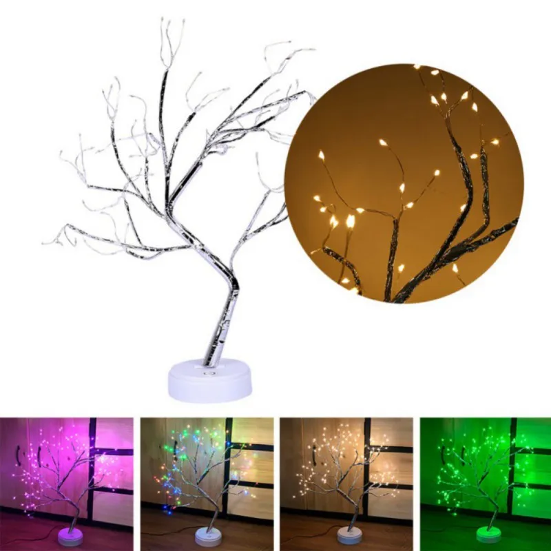 USB Bonsai Lamp Gypsophila Christmas Tree Night Light Touch Copper Wire Table Lamp For Room Desk Holiday Lighting Party Decor