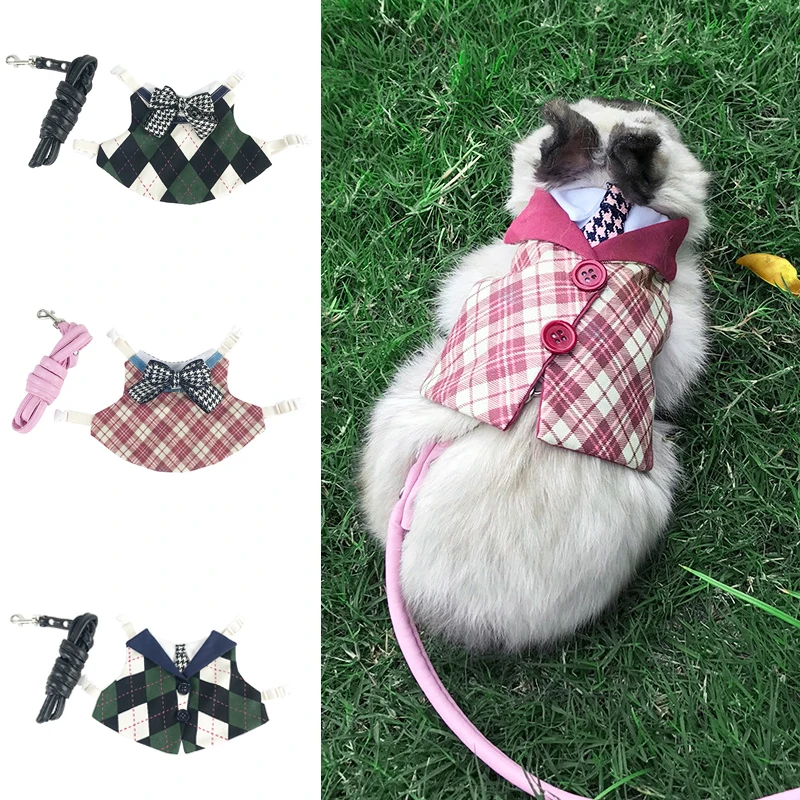 Cute Bunny Guinea Pig Costume for Small Animal Dwarf Rabbit Chinchillas School Uniform Clothes with Harness mascotas Accessories