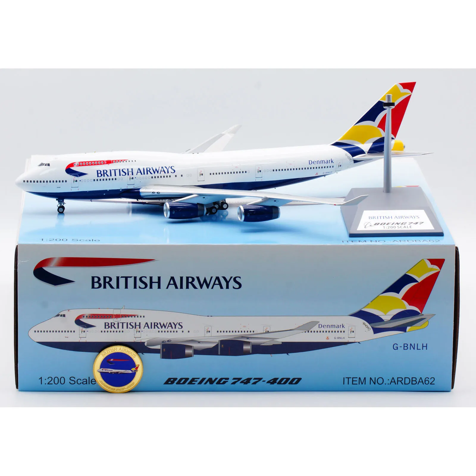 

ARDBA62 Alloy Collectible Plane Gift ARD 1:200 British Airways Boeing B747-400 Diecast Aircraft Jet Model G-BNLH With Coin