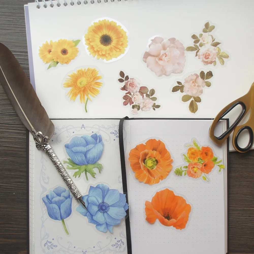 

20pcs MIX Big Size bright color yellow rose pink Flower Style PVC Sticker Scrapbooking Background DIY Gift Decoration Tag