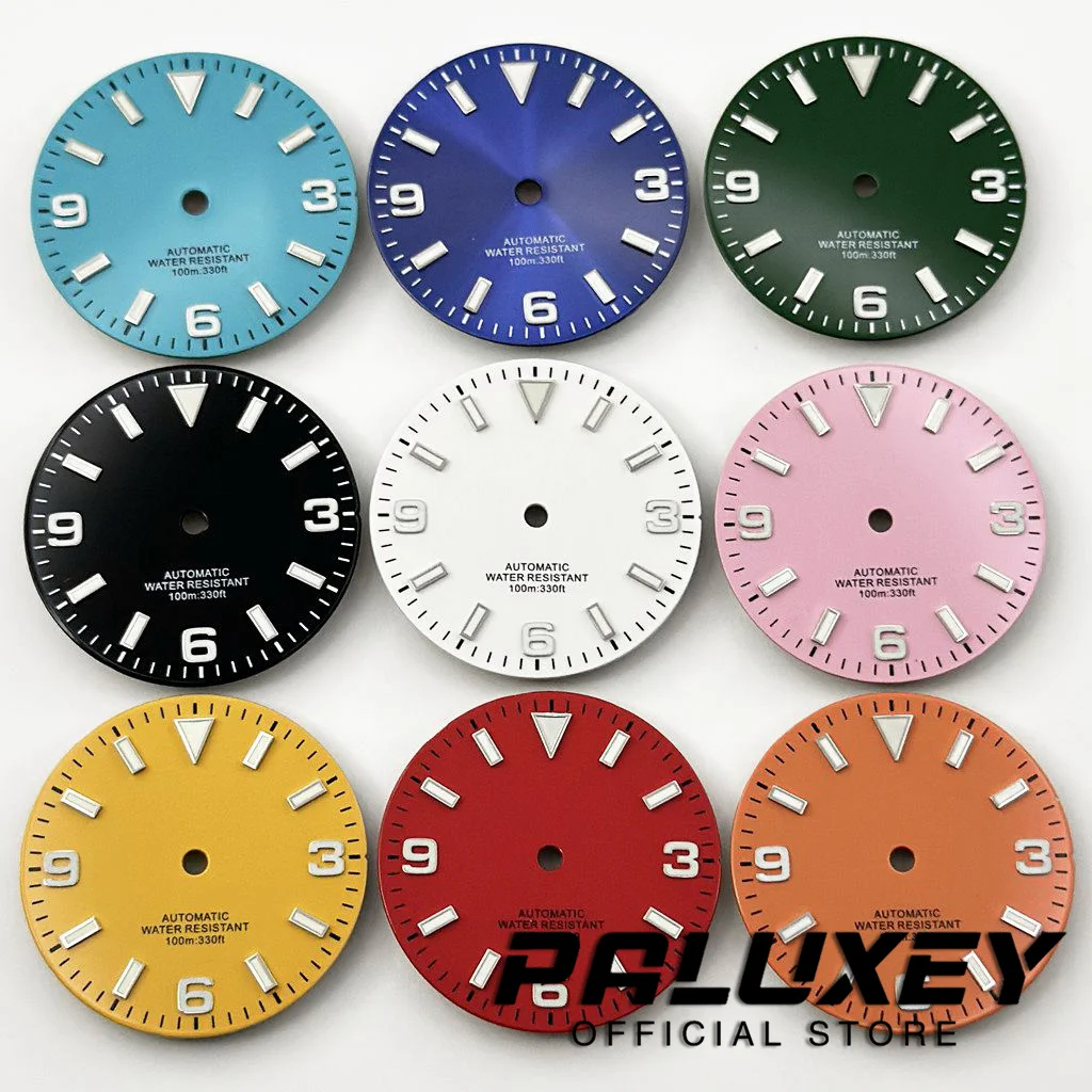 29mm Explorer Watch Dial Green Luminous Watch Faces Suitable for NH35 ETA2824 2836 Miyota 8215 821A Mingzhu DG2813 3804 Movement