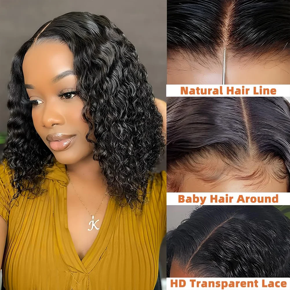12 Inch Short Curly Bob Wig 13x4 Transparent Lace Frontal Wig 200% Density Remy Human Hair Deep Wig Brazilian Pre Plucked Wigs For Women
