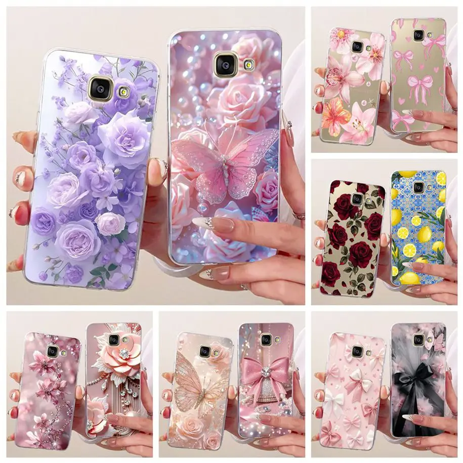 Чехол для Samsung Galaxy A3 2016 A310 SM-A310F, популярный силиконовый чехол с цветочным узором и бантом, тонкий, мягкий, для Samsung A3 2017 SM-A320F