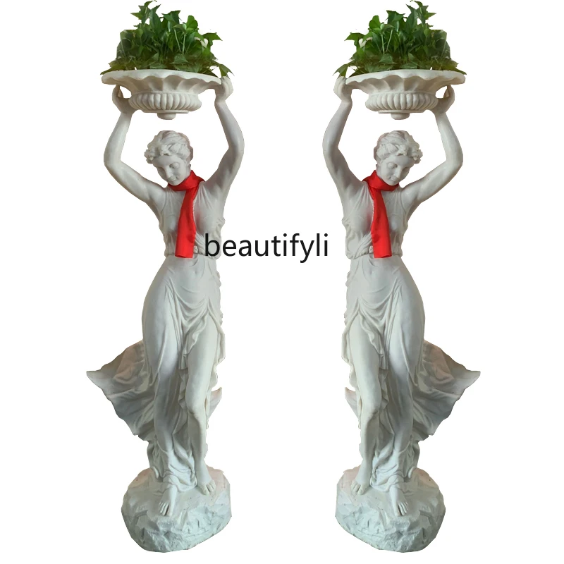 Left and Right Maid Hanbai Jade Fiberglass Figure Sculpture Outdoor Hotel Hallway Villa Garden Decoration Statue