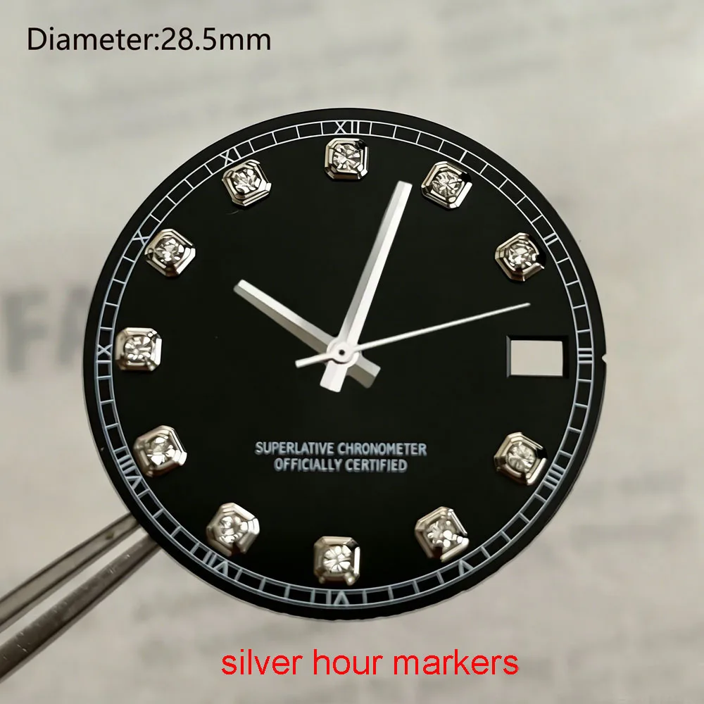 28.5mm S Logo NH35 Dial Rose Gold Brown Purple Sunburst Dial for NH35 Movement Silver Hands NH35 Date_Just S Dial WatchMods
