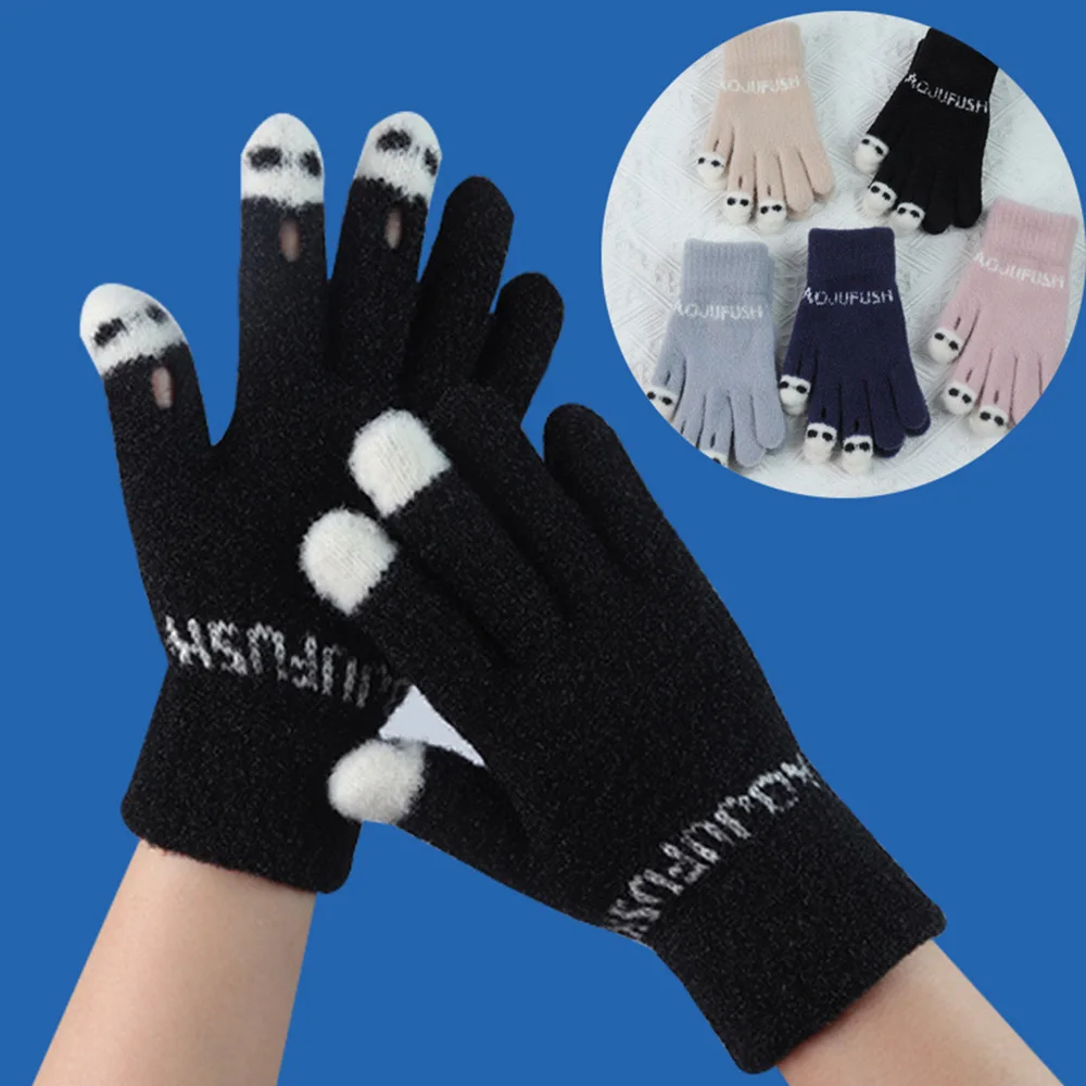 

Winter Gloves For Women Cute Panda Warm Mittens Touchscreen Hiking Skiing Fishing Cycling Snowboard Non-slip Gloves Knitted