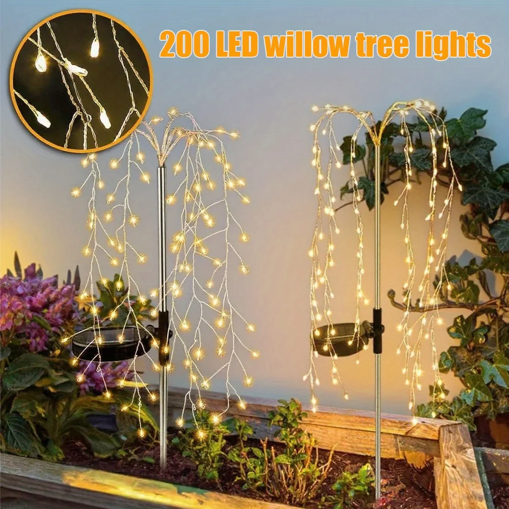 2 шт. 200 светодиодный солнечный садовый светильник, фейерверк, ивовые фонари, водонепроницаемые ландшафтные огни «сделай сам», украшения для садовой рождественской вечеринки