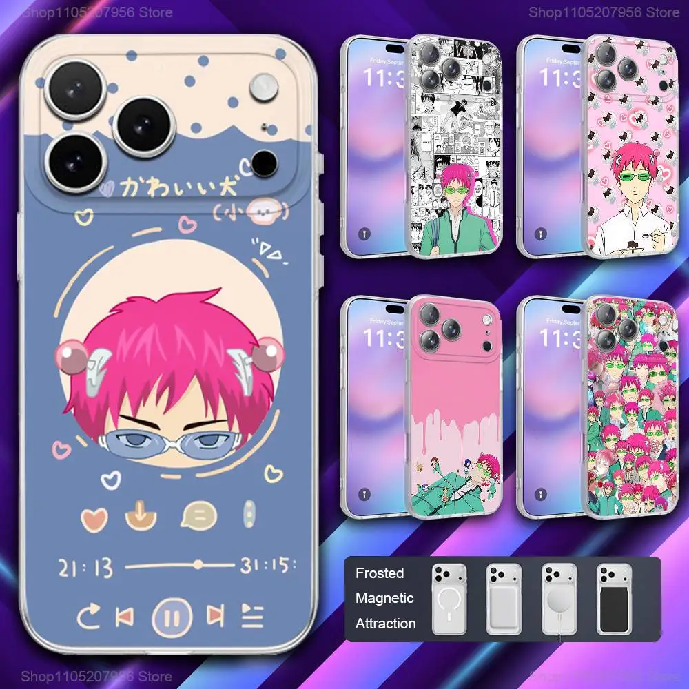

S-Saiki K E-Enamel Anime Phone Case For iPhone 11,12,15,14,13,17,16,Pro,Plus,E,Max,Air,Mini Magnetic Frosted Cover