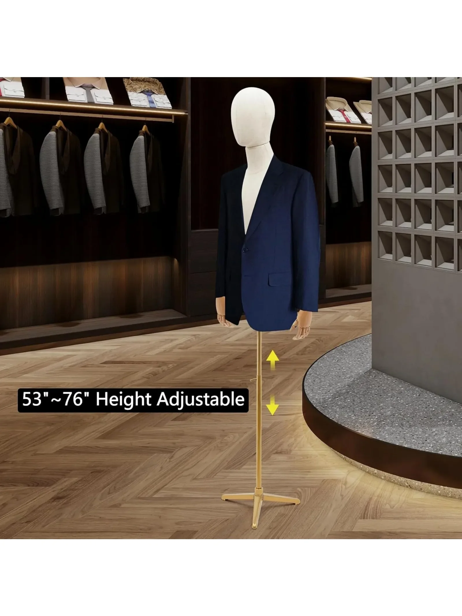 Mannelijke mannequin torso met standaardvorm 53"~76" in hoogte verstelbaar lichaam met statief Metalen standaard voor winkeldisplay - afbeelding 2
