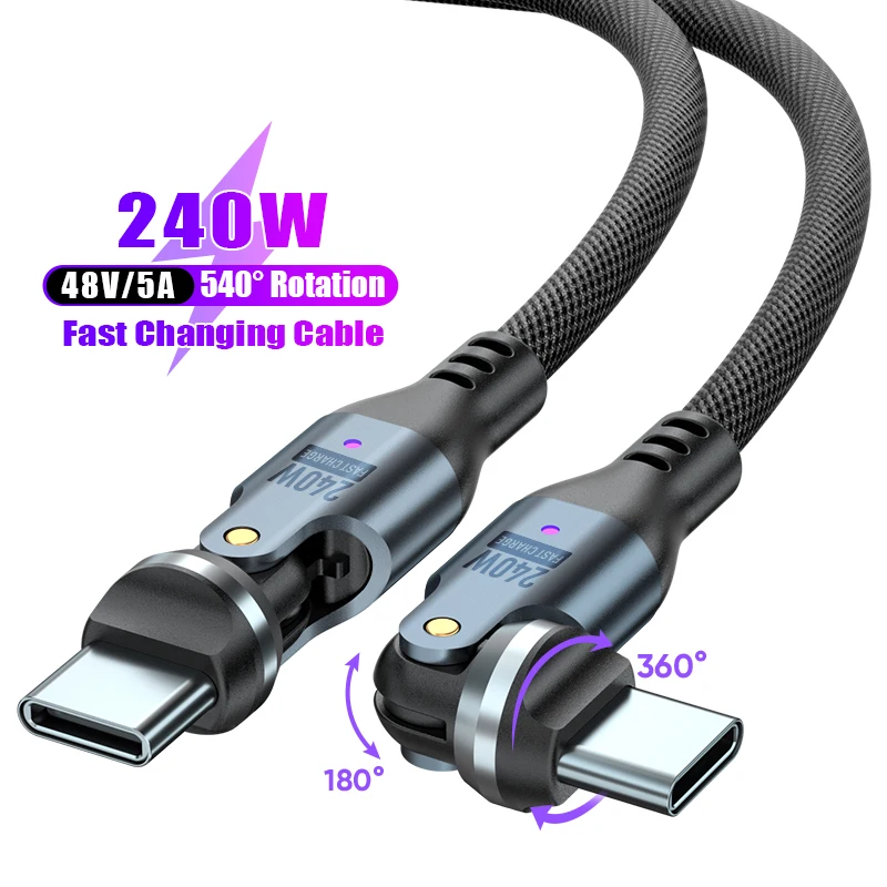 240W PD3.1 540 °   Drehbares USB-C-auf-Typ-C-Kabel 5A Schnelllade-Datenkabel für iPhone 16 15 Promax Macbook iPad Laptop USB-C-Kabel