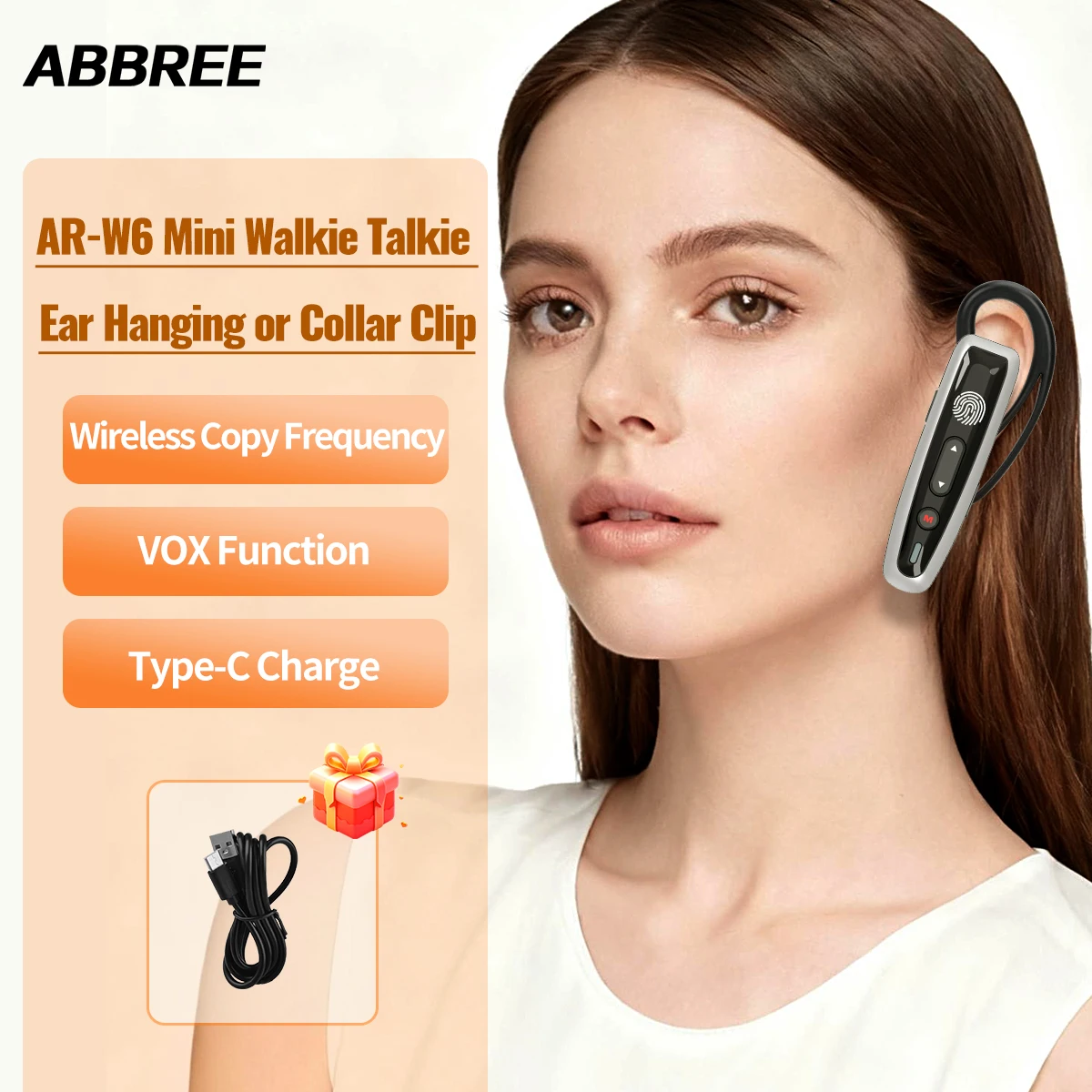 

Рации ABBREE AR-W6 с клипсой на воротник, миниатюрные, беспроводные, с функцией копирования частоты, два способа ношения, для ресторанов, отелей, салонов.