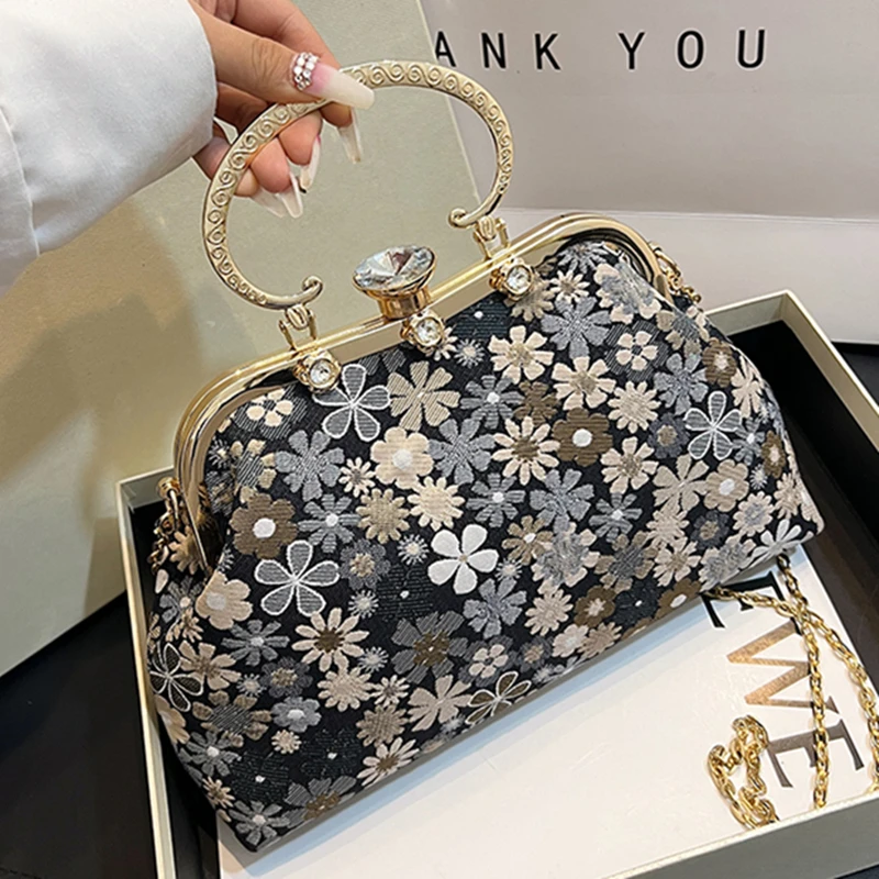 New Retro Women\'s Lock Chic Handbags Evening Clutch Designer Brand Lady Shoulder Bags Shell Clip Luxury Designer Crossbody Bag