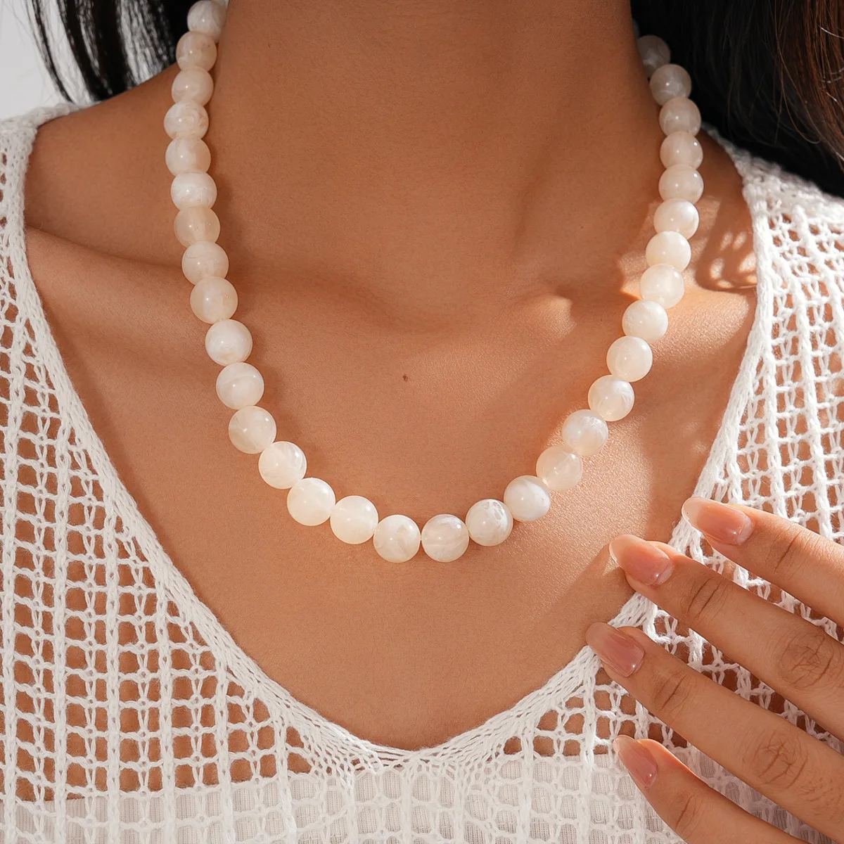 Women's Retro Elastic Round Bead Chokers & Bracelets Set