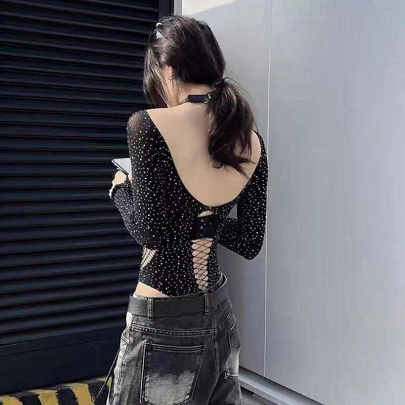 ملابس داخلية من الدانتيل للنساء خارج الكتف الجوف خارج شبكة شير الجسم أعلى الإناث الساخن عارية الذراعين ملهى ليلي الملابس الداخلية أعلى بالجملة #5