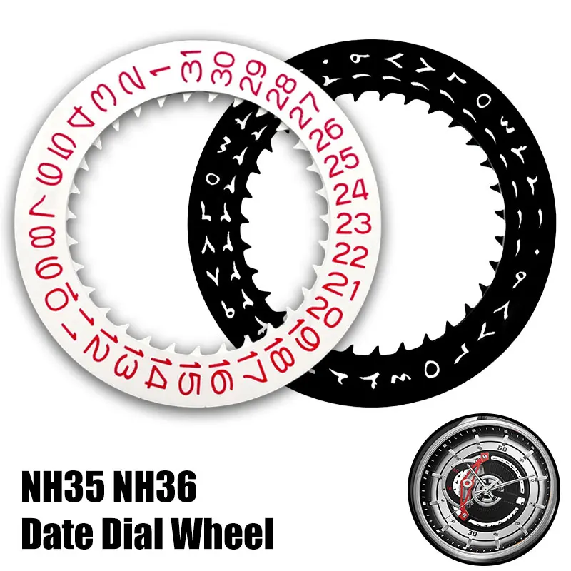 

Колесо циферблата даты NH35 NH36 Подходит для механизма NH35 NH36 NH34 SKX007/009 Красный Синий Черный Автоматическая механическая дата на циферблате с датой 3H 3,8H