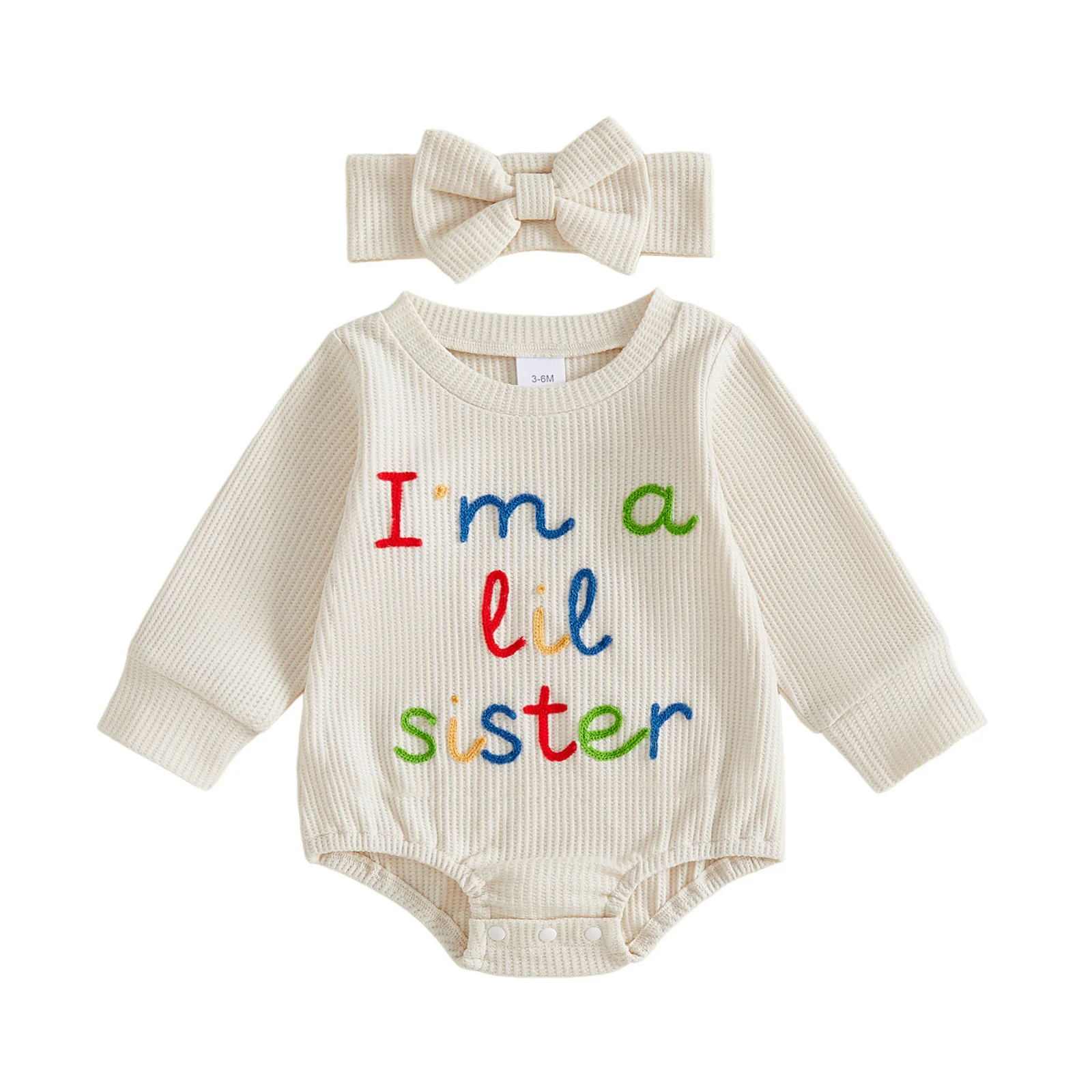 Baby Girl Fall Outfit Letter Embroidered Long Sleeve Romper Bow Headband