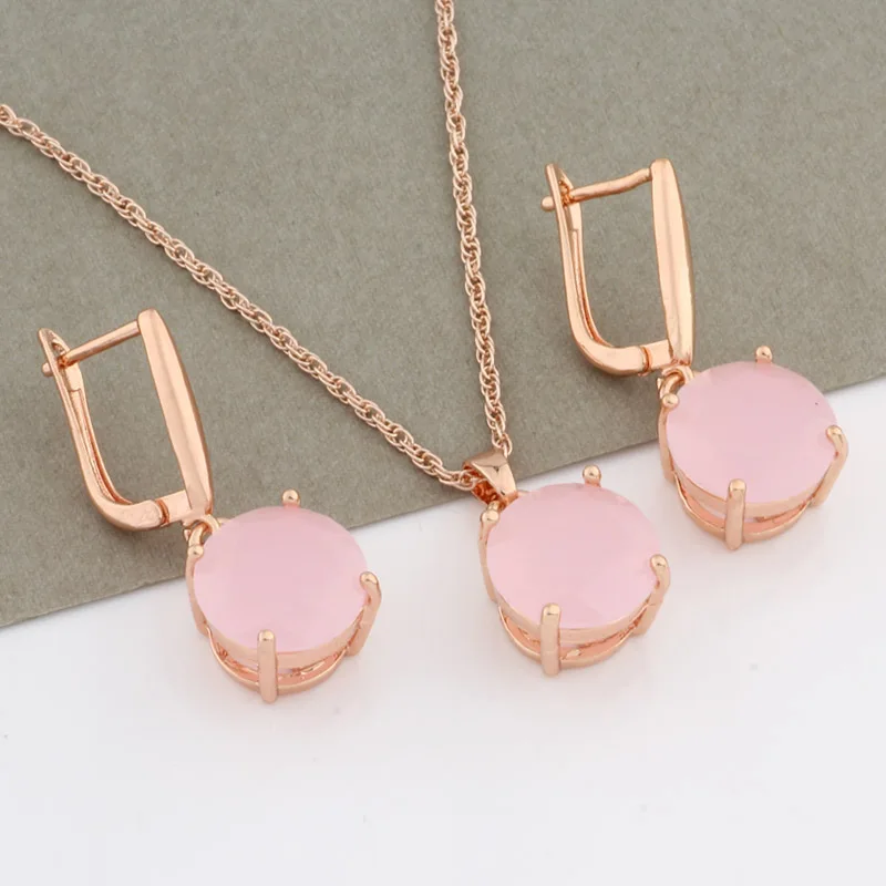 2022 Luxury Brands Sets 585 Rose Gold Color Jewelry Sets For Women 12mm Round Earrings And Pendant Set Luxury Quality Jewelry