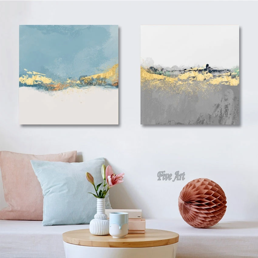 

Unframed Simple Abstract Designs Gold Foil Handmade Oil Painting 2 Piece Canvas Wall Art Home Decor Accessories Modern Picture