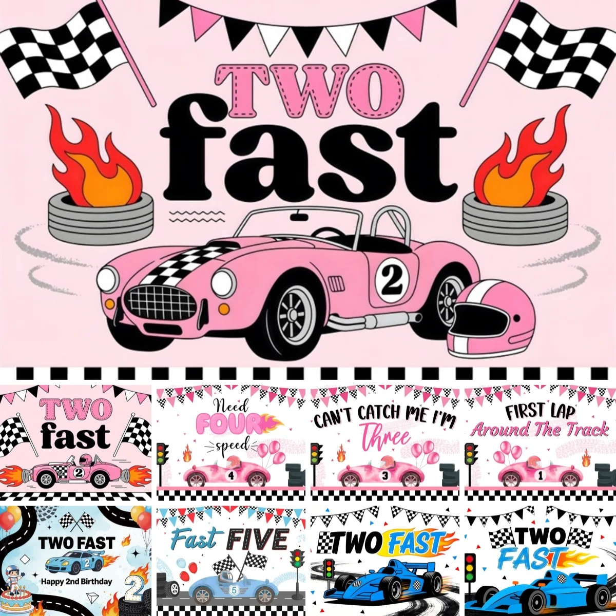 Motorcycle Two Fast Photography Background Motocross Racing Car Race Track Kid Boys 2nd Birthday Party Decoration Photo Backdrop