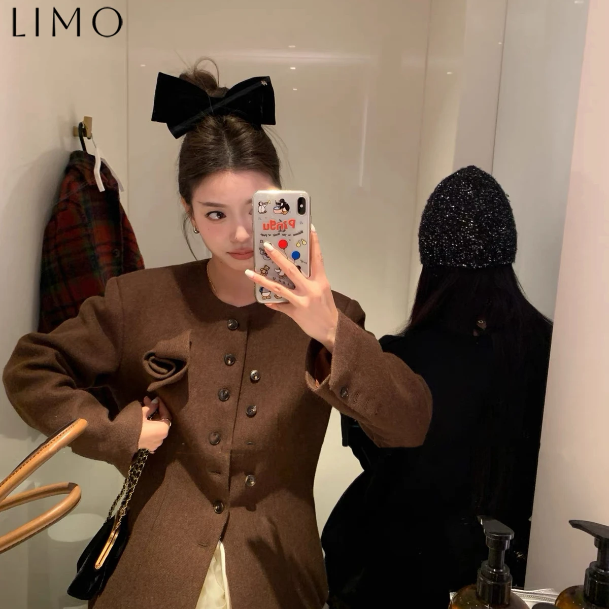 

LIMO 2025 французское двубортное шерстяное пальто, женская тонкая верхняя одежда для осенне-зимних офисных путешествий