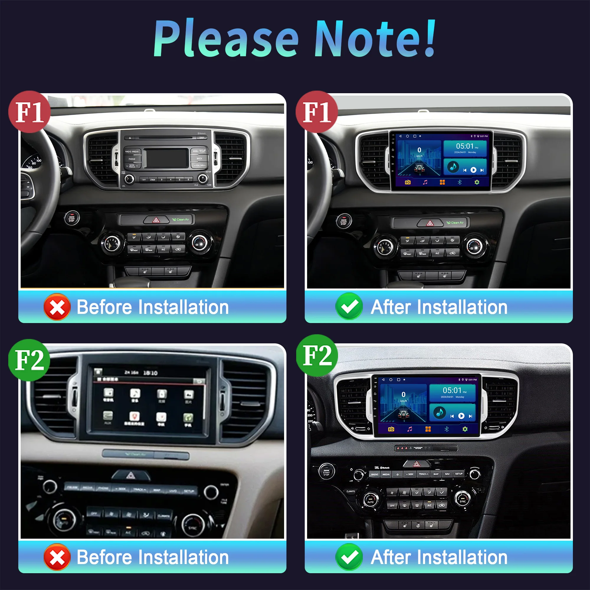 Android 14 For KIA Sportage 4 QL 2016-2018 Car Radio Multimedia 4G GPS Wireless Bluetooth Carplay Navigation Touch Screen