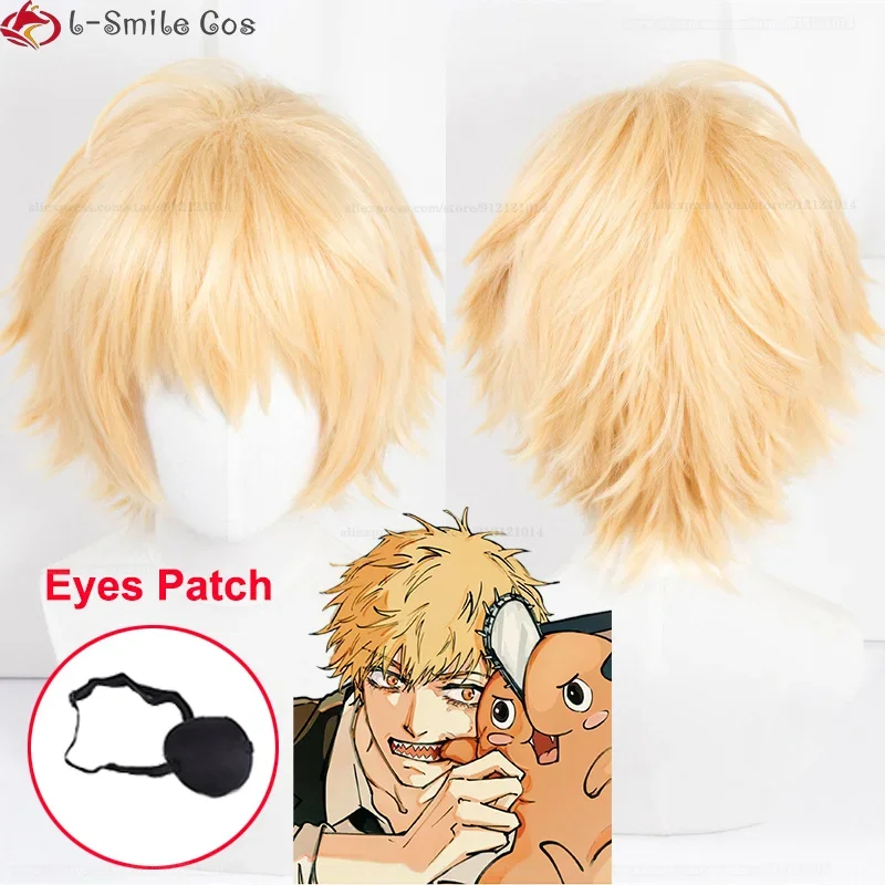 New Denji Wig Anime Chainsaw Man Denji Cosplay Wig Eyes Patch Short Golden Heat Resistant Synthetic Hair Party Wigs + Wig Cap