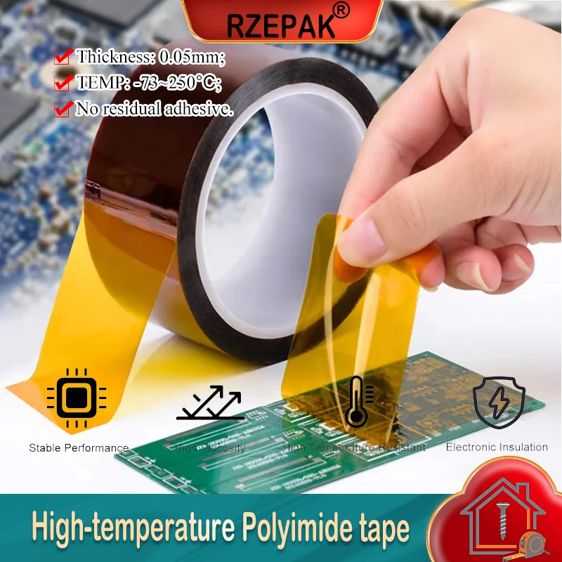 1~10pcs High Temperature Tape Polyimide 5mm ~ 100mm Insulating Adhesive Tape Heat Resistance Tape for Board