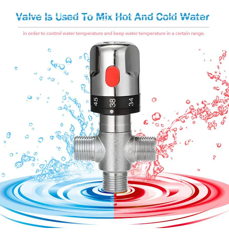 صمام لولبي 1 PCS DN15 Brass Thermostatic Mixing Valve , Kitchen Bathroom Hot and Cold Temperature Shower Faucet Control Thermostat Valve الماء والبخار — تفصيل 1
