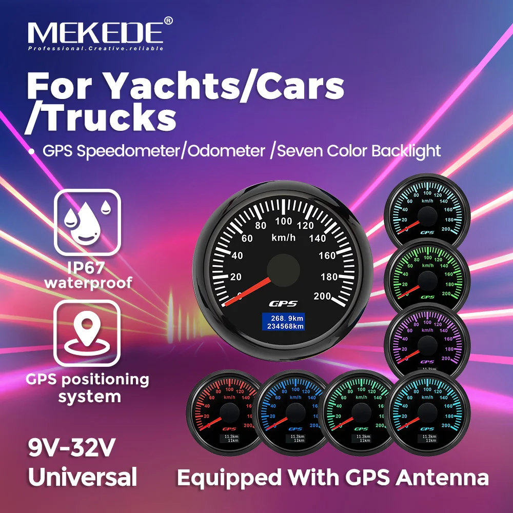 

GPS-спидометр MEKEDE HD 52 мм, 120 км/ч, для лодок/моторных лодок/яхт/автомобилей/подвесных моторов с 7-цветной подсветкой и GPS-антенной
