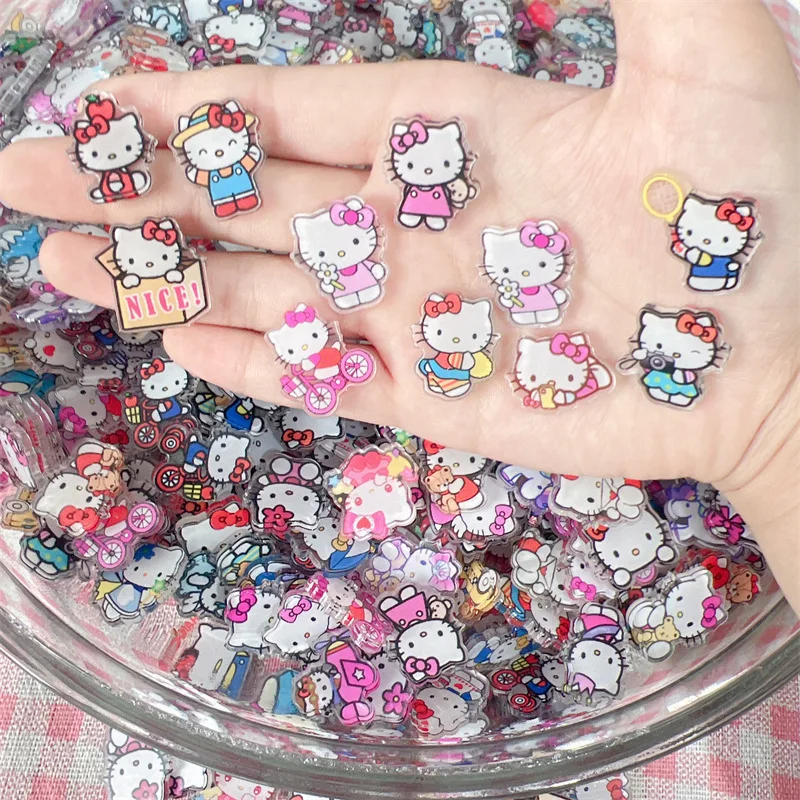 30pcs Random Hello Kitty Cute Acrylic Patch DIY Bag Jewelry Crafts Accessories For Keychain Brooch Phone Case Anime 2cm Ornament