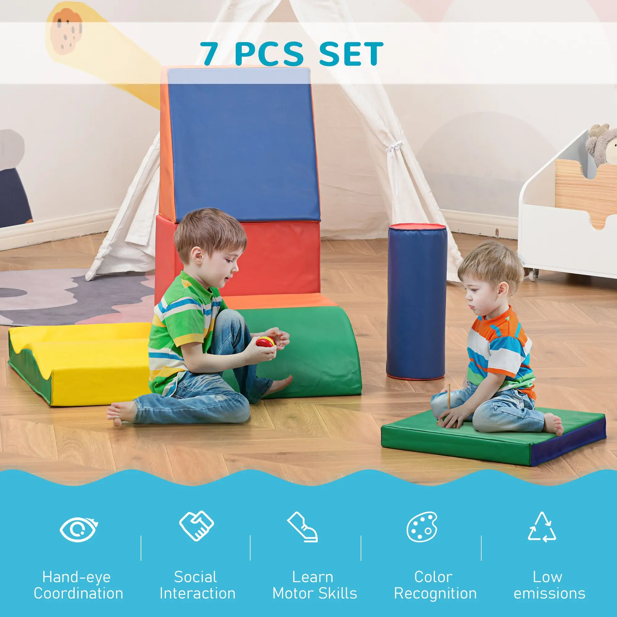 Bloques de juego suaves de 7 piezas para niños, juguete de gimnasio para escalar y gatear, bloques de construcción y apilamiento de espuma, juego de aprendizaje no tóxico