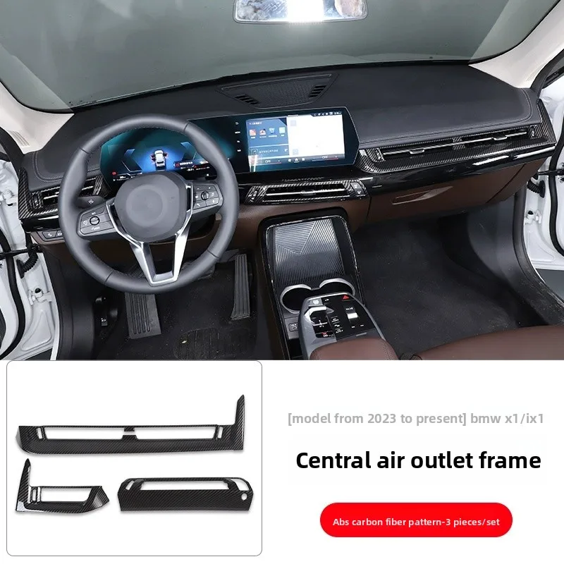 

For BMW X1 U11 2023 2024/ iX1 2022-2024 Car Accessories ABS Carbon Fiber Grain Interior Dashboard A/C Vent Cover Overlay 3pcs