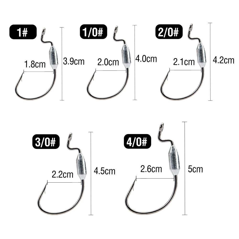 10 Stück gewichtete Angelhaken 1 # 1/0 # 2/0 # 3/0 # 4/0 # Versetzte Wurmhaken mit breiter Spalt, Bass-Schwimmköderhaken für weiche Köder – Detail 3