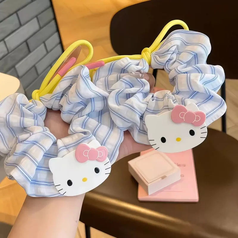 

аниме Hello Kitty Каваи Полосатая веревка для волос девушка Портативный высокое качество Повязка на голову с котенком Высокий внешний вид Аксессуары для волос Подарок