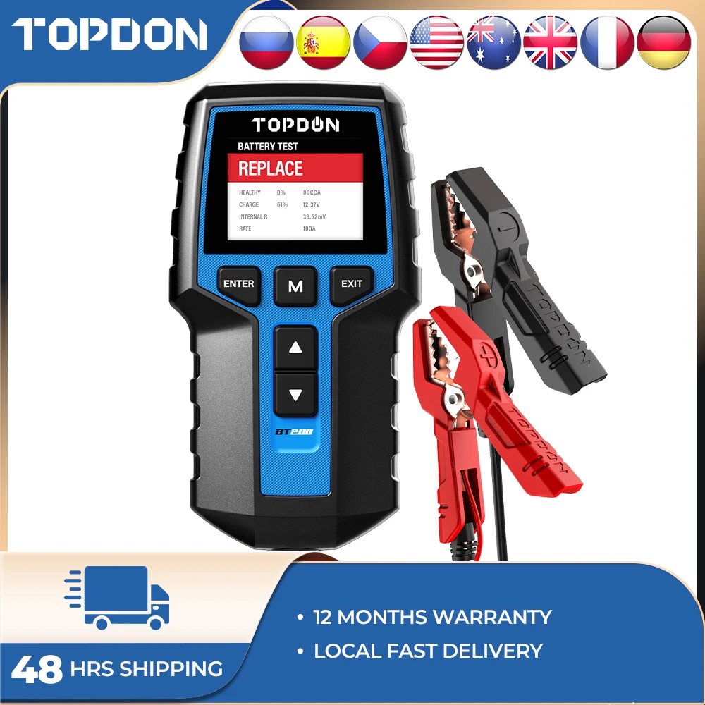 TOPDON BT200 12V Car Battery Tester Digital Automotive Diagnostic Battery Tester Analyzer Vehicle Cranking Charging Scanner Tool