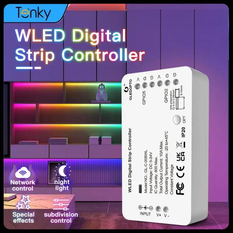 

WiFi WLED Light Strip Controller DIY Lighting Effect 100 Dynamic Lighting Modes 800 IC Quantity APP Remote Control Smart Home