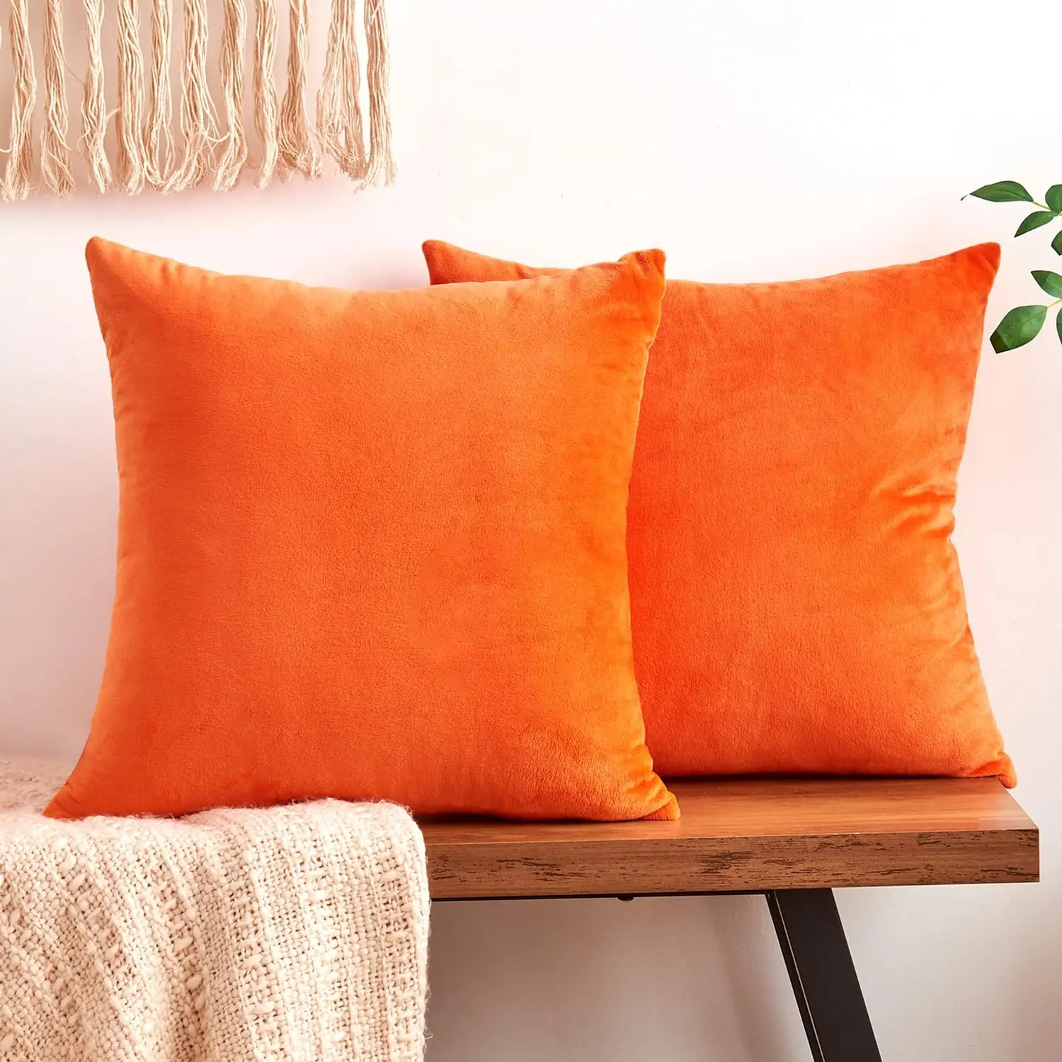 

Orange Throw Pillow Covers Decorative Velvet Set of 2 18x18 Inch Pillow Covers, Soft Burnt Orange Pillowcases for Couch Sofa Bed