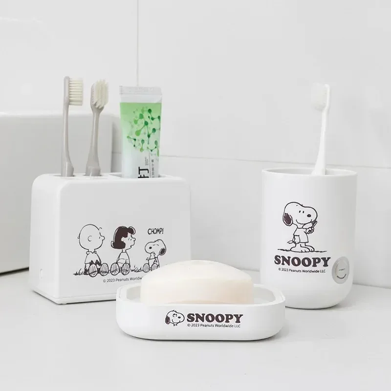 Snoopy Bathroom Storage Cup+Toothbrush Holder+Soap Box+Storage Tray Cartoon Durable PP Plastic Cute Home Cleansing Products