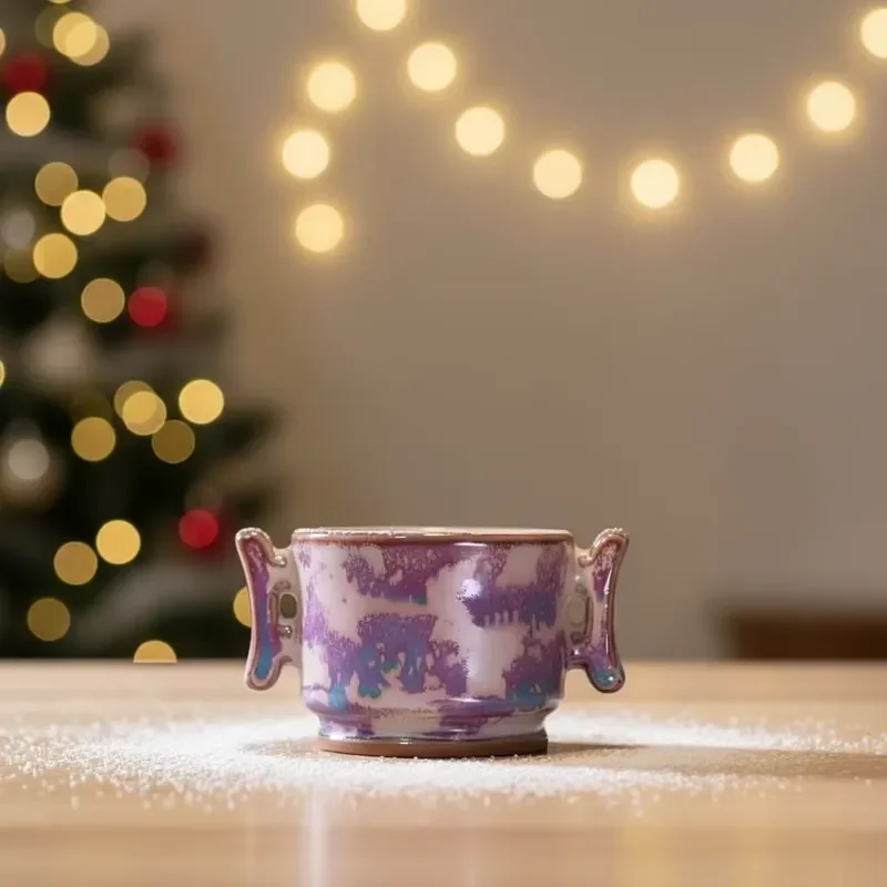 【CHIMU HOME】 Handmade Jun Porcelain Double-Eared Cup for JUN&RU Oriental Art Antique Style Iridescent Green Glaze