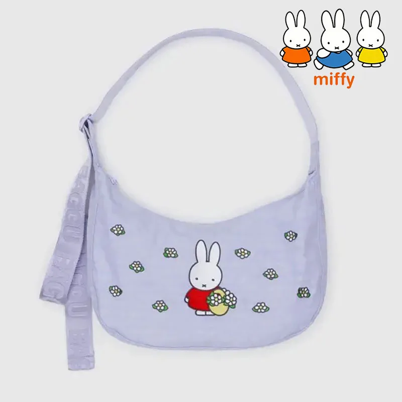 

Kawaii Miffy Shoulder Bag Cute Cartoon Anime Exquisite Embroidery Pattern Underarm Bag Fashion Crescent Bag Girl Birthday Gift