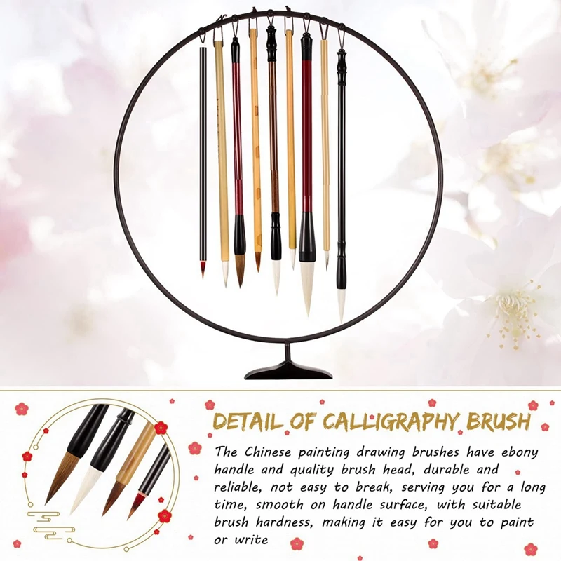 12PCS Chinese Calligraphy Brushes Kit With Roll-Up Holder, Perfect For Watercolor, Kanji, Sumi Painting & Drawing, Durable