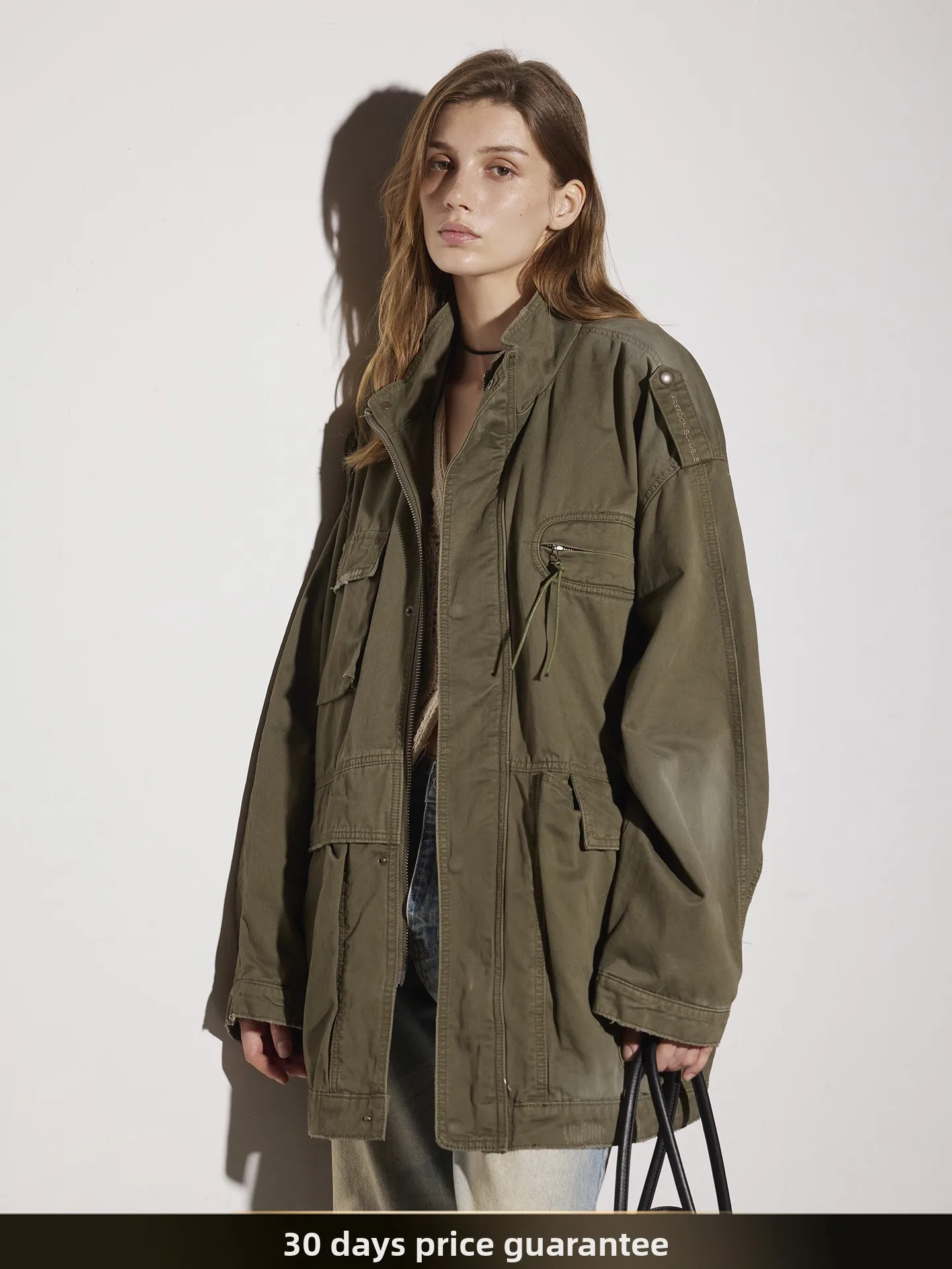 

NTED American Retro Waed Ripped Multi-ket Work Jaet Loose Long Outdoor Windbreaker Coat Youth ular Sle Cotton Jaet