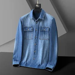 New denim shirt jacket men's casual loose plus size 8XL cowboy shirt spring autumn hundred with the tide shirts for men 6XL 7XL