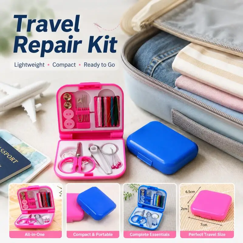 Tragbares Mini-Nähset Reisebox Haushalts-Essentials Nadel Faden Schere Knöpfe Nähnadeln Organizer Kompakte Nähbox – Detail 6