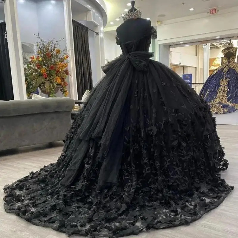 Real Picture Luxury 3D Floral Dancing Prom Dresses Off Shoulder Corset Ball Gown Birthday Party Occasion Dress Quinceanera 15 16