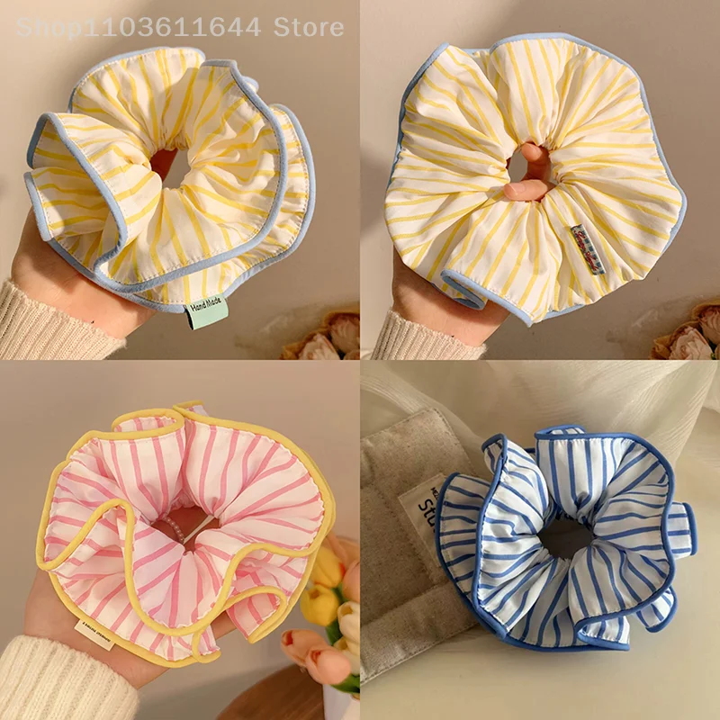 

Korean Striped Large Intestine Scrunchie Hair Tie For Women Girls Sweet Hair Ornament Elastic Hair Band Fashion Hair Accessories
