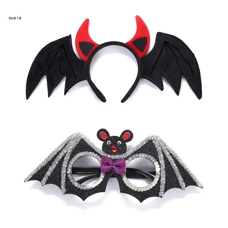 Adult Funny Scary Bat Headdress/Bat Mask Halloween Theme Party Cosplay Headband X7YA