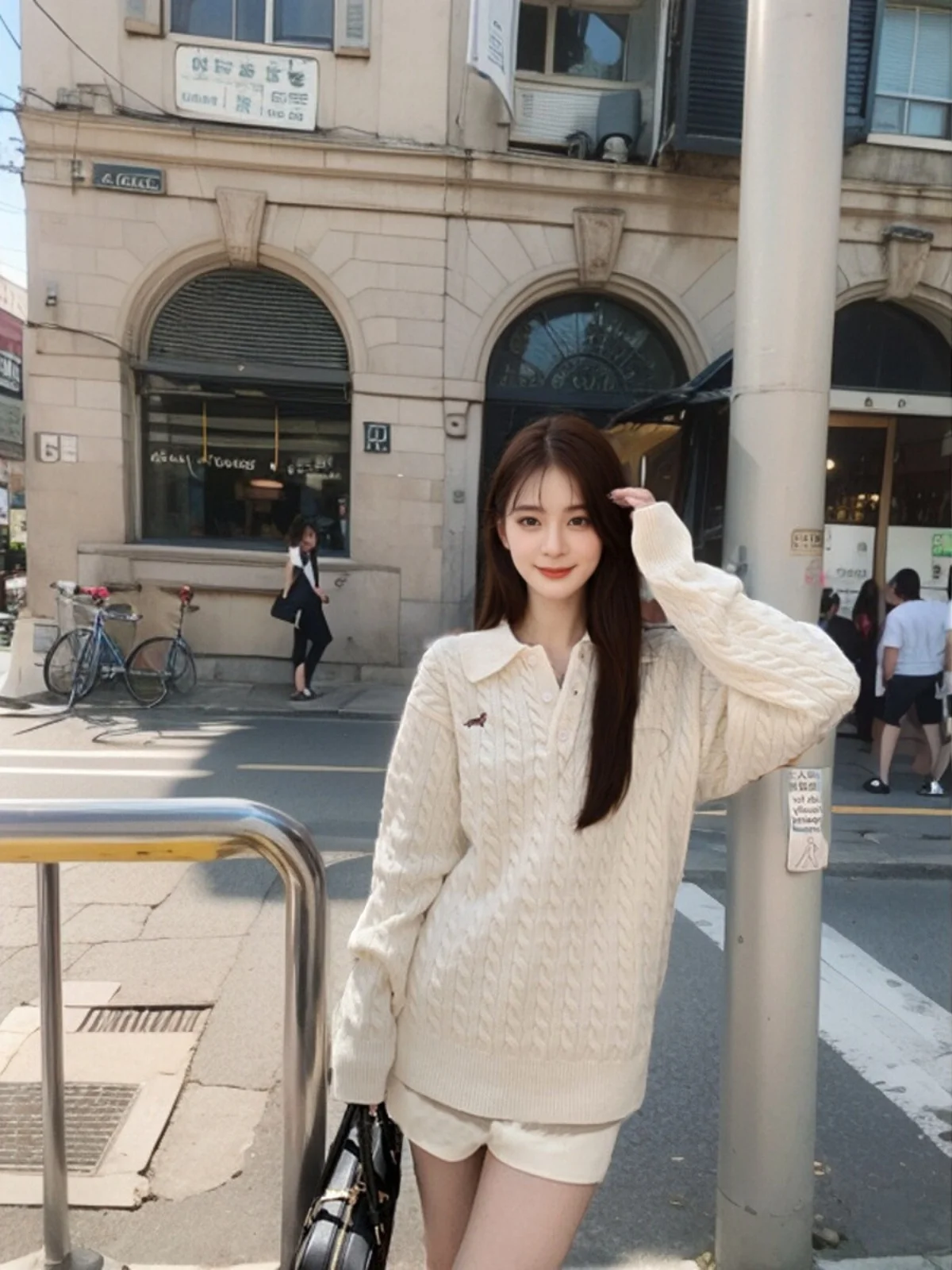 

Sweet Style Knitted Sweater with Collar And Embroidery Thick Twisted Woolen Material Regular Length Overhead Wearing