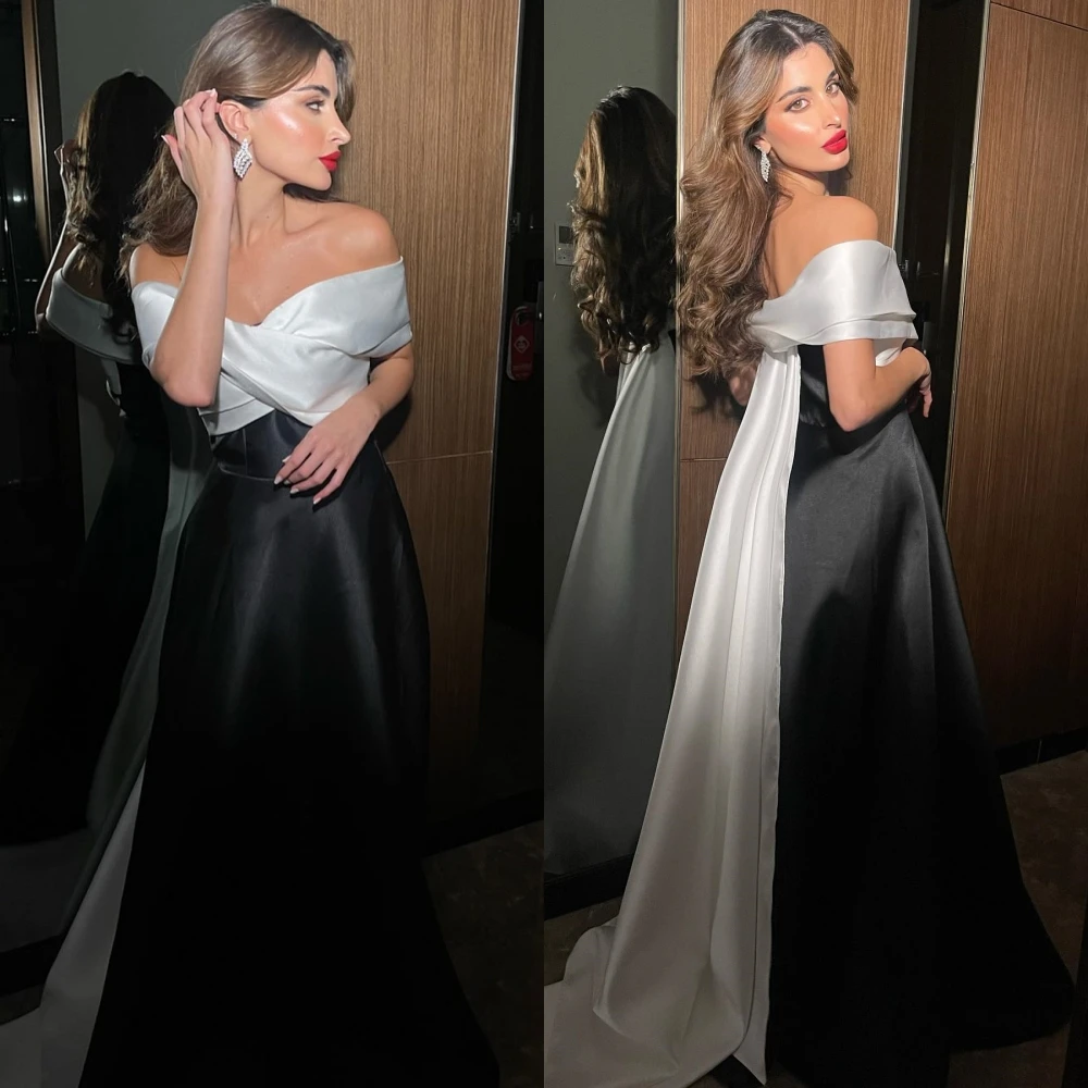 

Fashion High Quality Off-the-shoulder A-line Evening Dress Formal Ocassion Gown Pleat Satin vestidos de graduaciones mujer